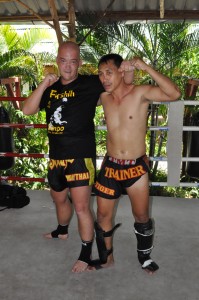 Jann with Kru Watt ro Muay Thai training session
